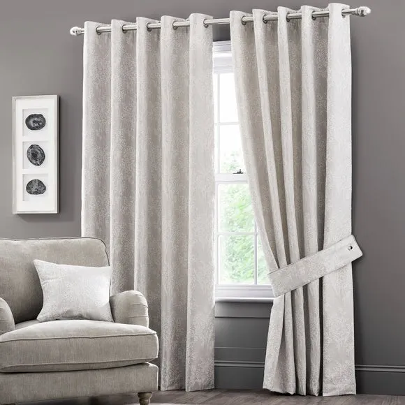 Eyelet Curtains with Jacquard Design - Natural