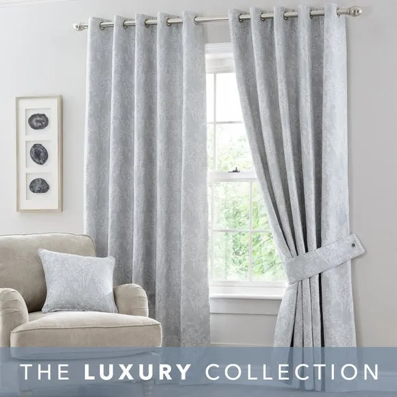 Eyelet Curtains with Jacquard Design - Seafoam