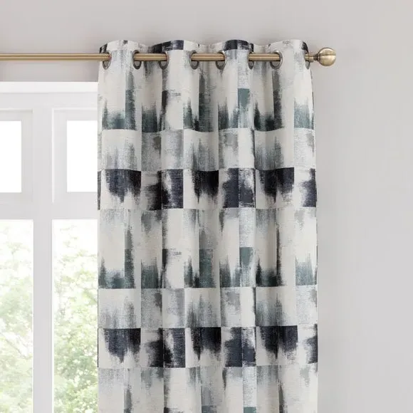 Eyelet Curtains with Jacquard - Navy, Polyester image