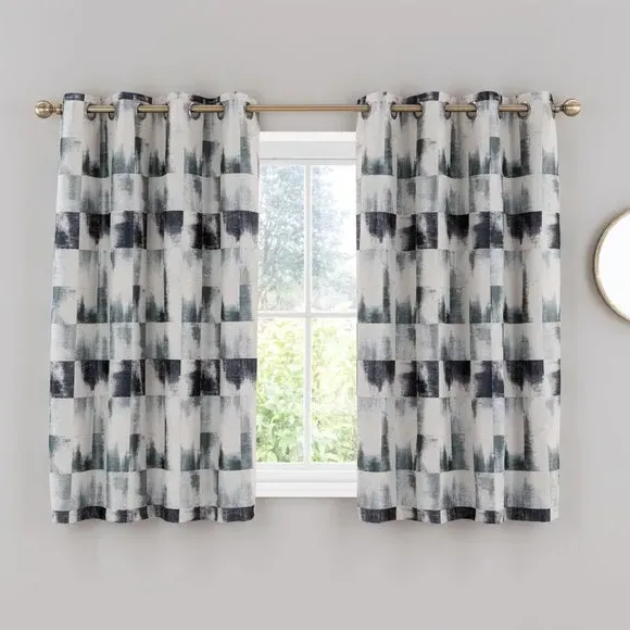 Eyelet Curtains with Jacquard - Navy, Polyester