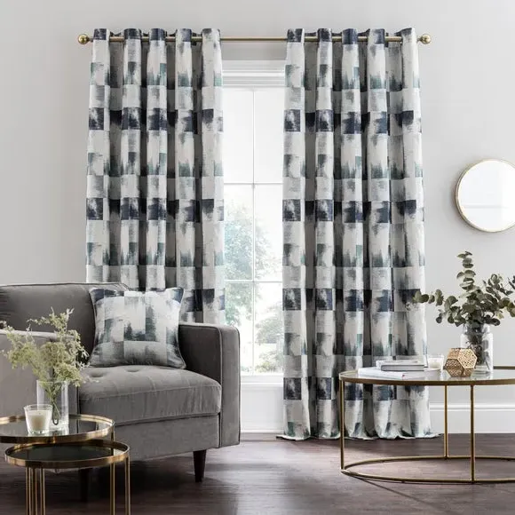 Eyelet Curtains with Jacquard - Navy, Polyester