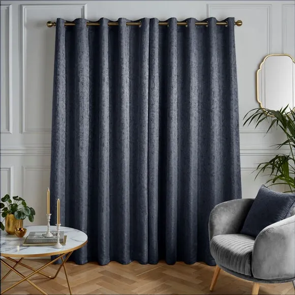 Eyelet Curtains with Jacquard - Navy, Polyester