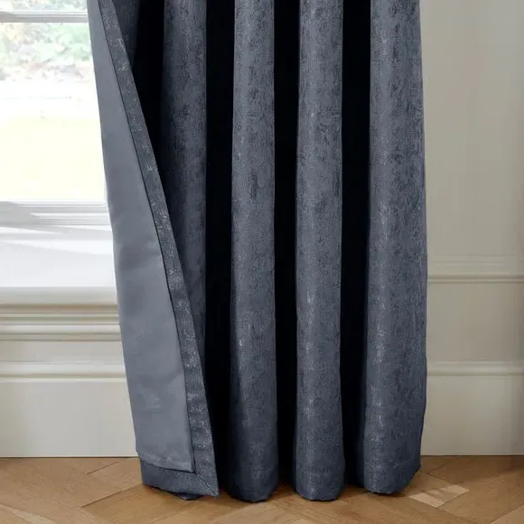 Eyelet Curtains with Jacquard - Navy, Polyester