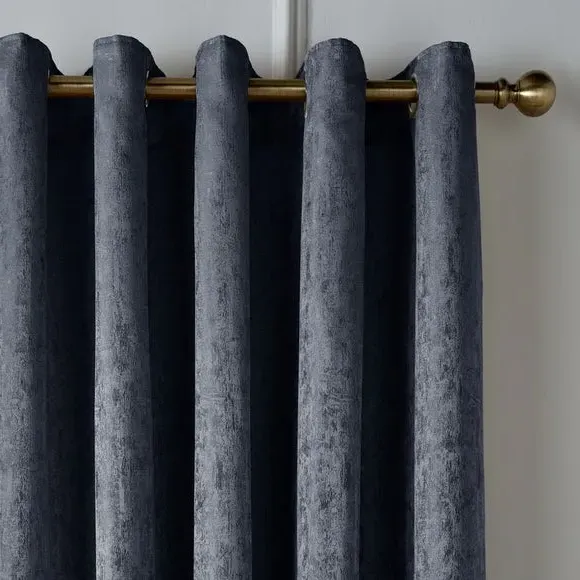 Eyelet Curtains with Jacquard - Navy, Polyester