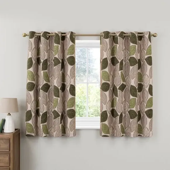 Eyelet Curtains with Jacquard Pattern - Olive