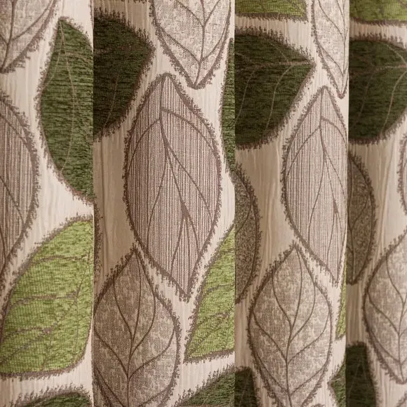 Eyelet Curtains with Jacquard Pattern - Olive