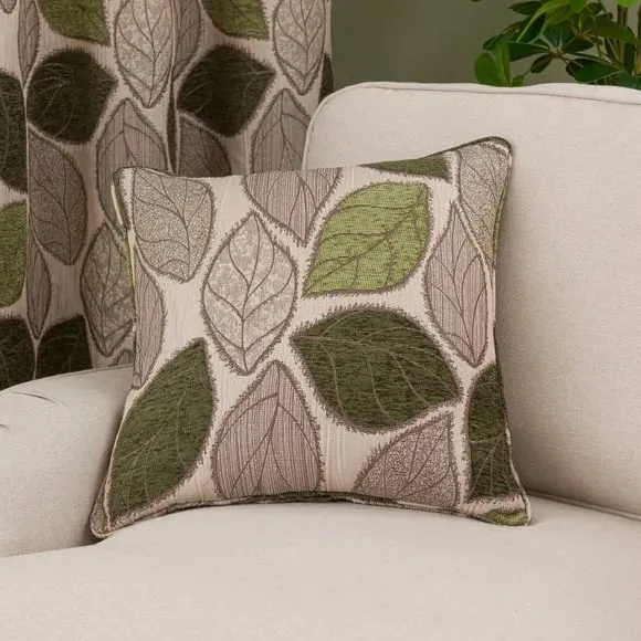 Eyelet Curtains with Jacquard Pattern - Olive