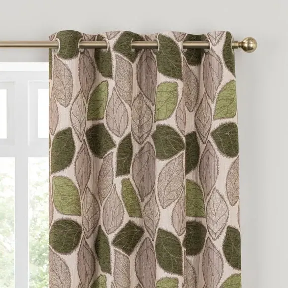 Eyelet Curtains with Jacquard Pattern - Olive image