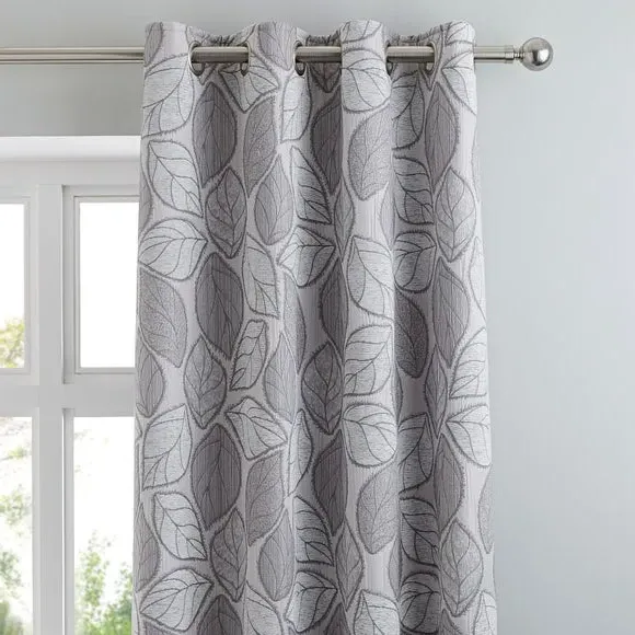 Eyelet Curtains with Jacquard Pattern - Silver