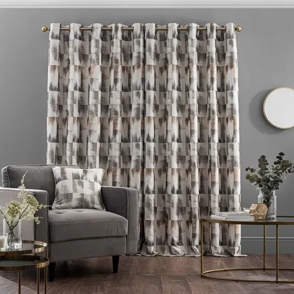Eyelet Curtains with Jacquard - Silver, Polyester
