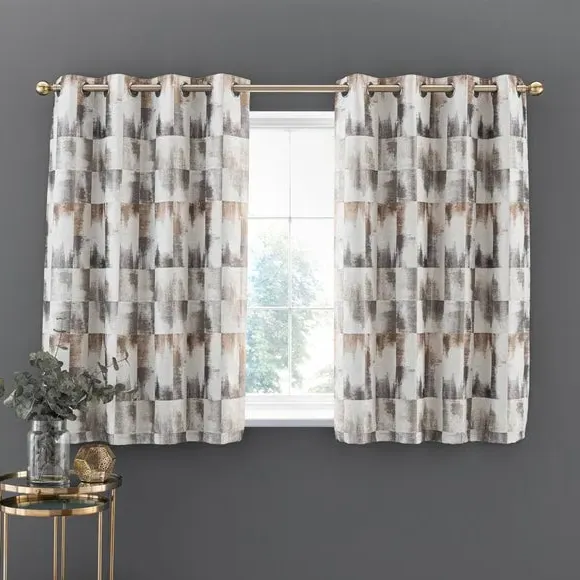 Eyelet Curtains with Jacquard - Silver, Polyester