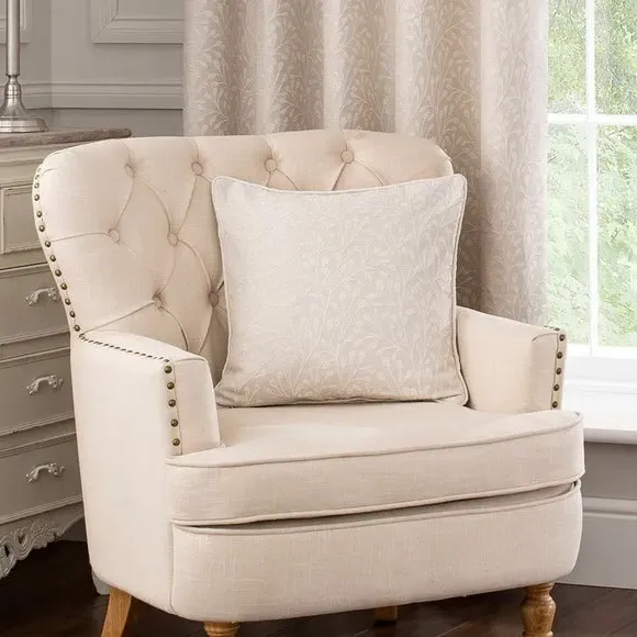 Eyelet Curtains with Leaf Pattern - Pearl