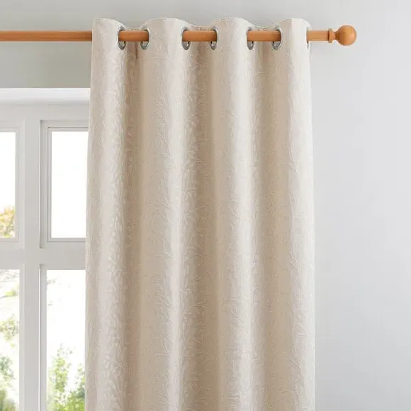 Eyelet Curtains with Leaf Pattern - Pearl image