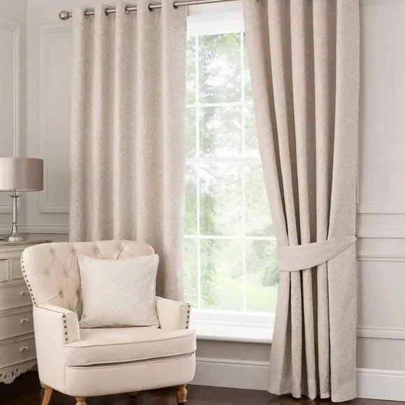 Eyelet Curtains with Leaf Pattern - Pearl