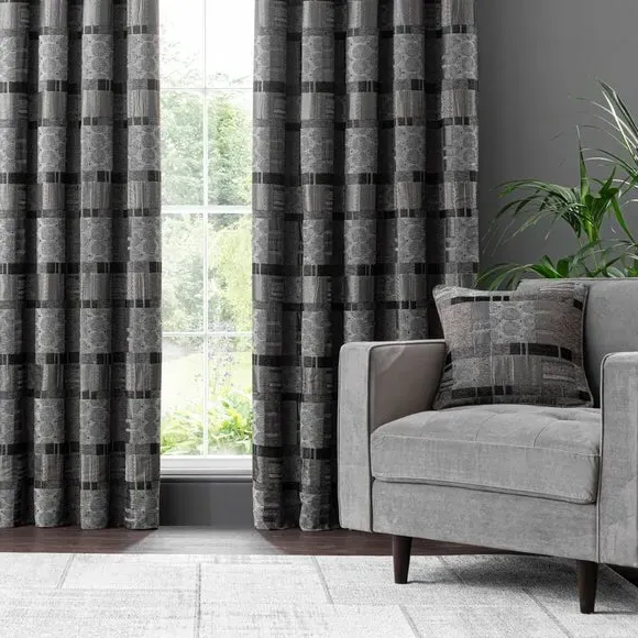 Eyelet Curtains with Lining - Black, Chenille