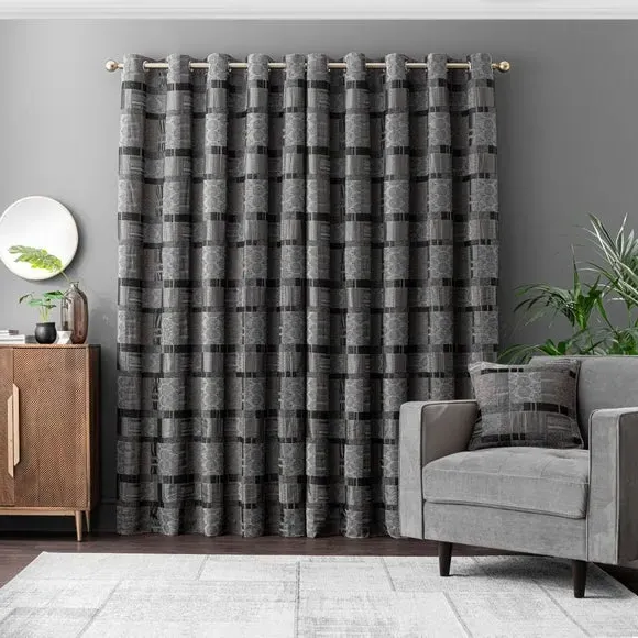 Eyelet Curtains with Lining - Black, Chenille