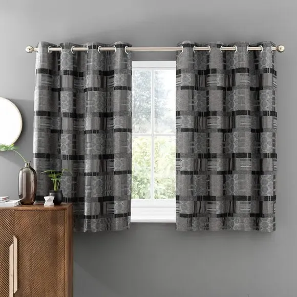 Eyelet Curtains with Lining - Black, Chenille