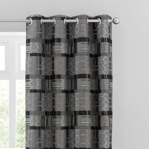 Eyelet Curtains with Lining - Black, Chenille