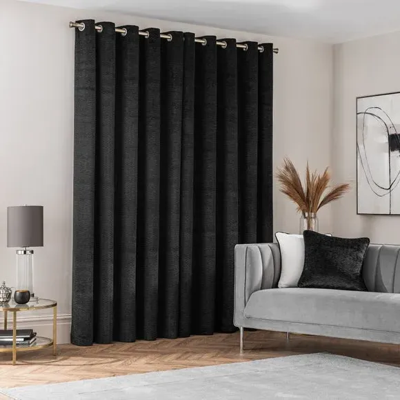 Eyelet Curtains with Lining - Black, Velvet