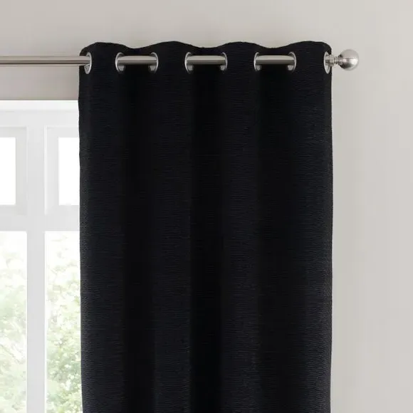 Eyelet Curtains with Lining - Black, Velvet
