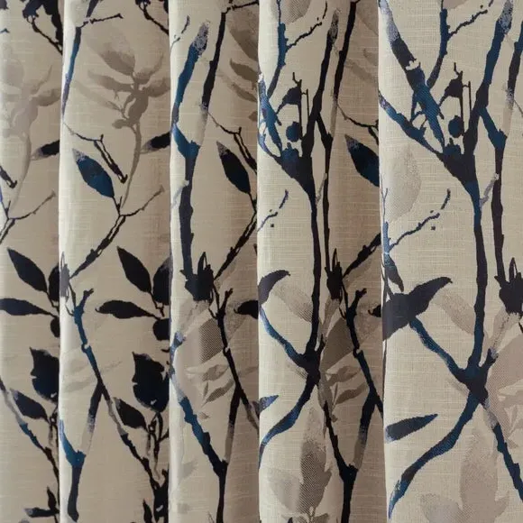 Eyelet Curtains with Lining - Blue, Jacquard