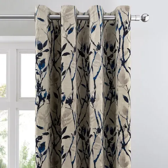 Eyelet Curtains with Lining - Blue, Jacquard image