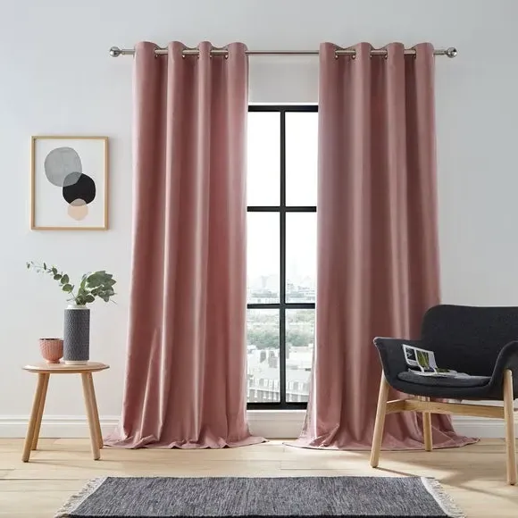 Eyelet Curtains with Lining - Blush, Velvet