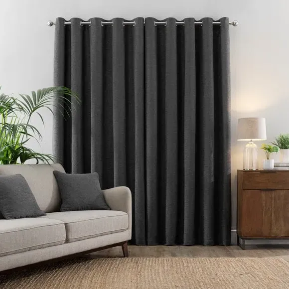 Eyelet Curtains with Lining - Graphite, Boucle