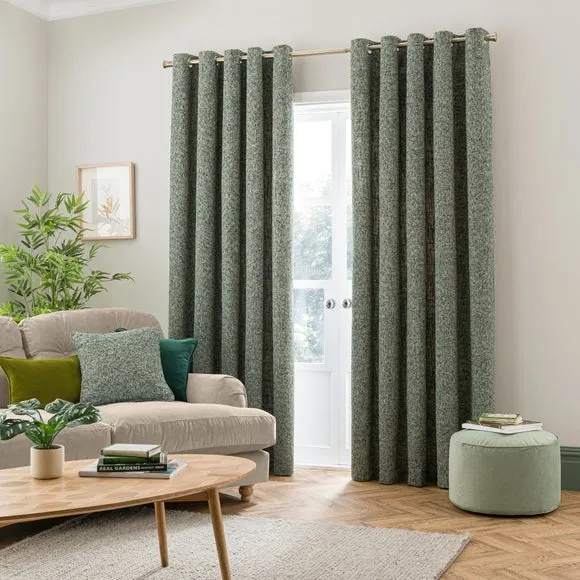 Eyelet Curtains with Lining - Green, Chenille