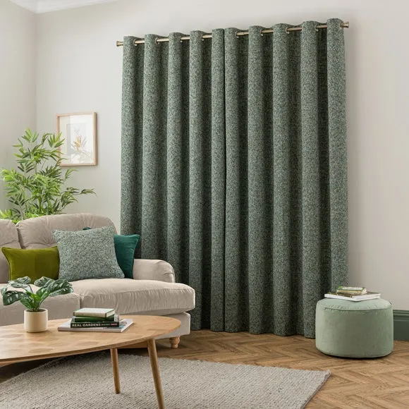 Eyelet Curtains with Lining - Green, Chenille