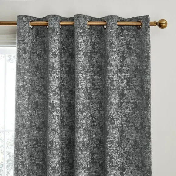 Eyelet Curtains with Lining - Grey, Chenille image