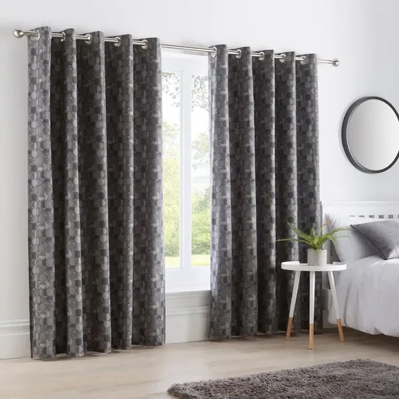 Eyelet Curtains with Lining - Grey, Cotton