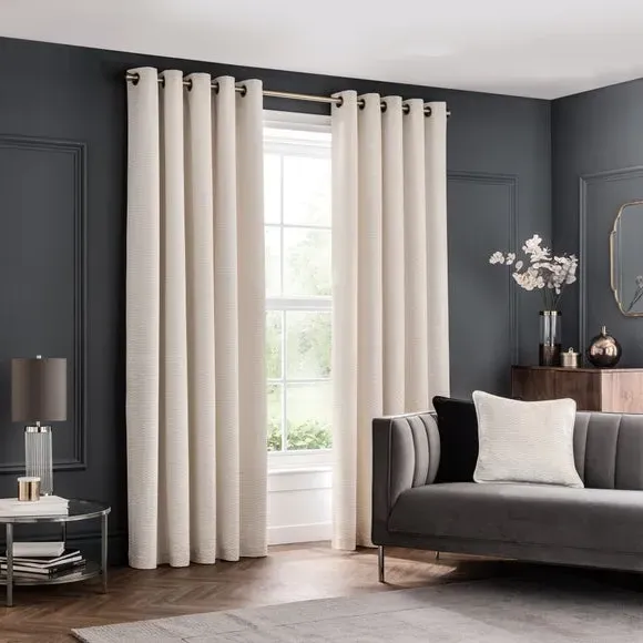 Eyelet Curtains with Lining - Ivory, Velvet
