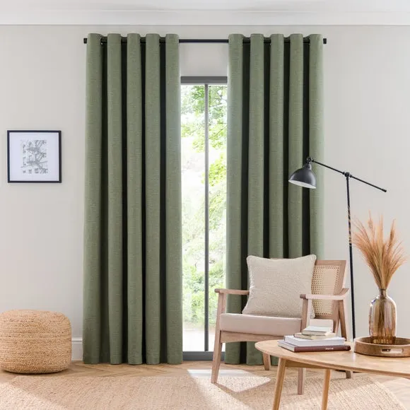 Eyelet Curtains with Lining - Khaki, Polyester