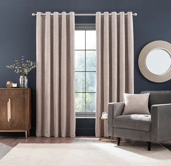 Eyelet Curtains with Lining - Mushroom, Chenille