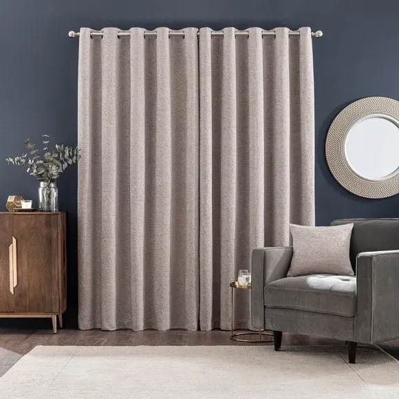 Eyelet Curtains with Lining - Mushroom, Chenille