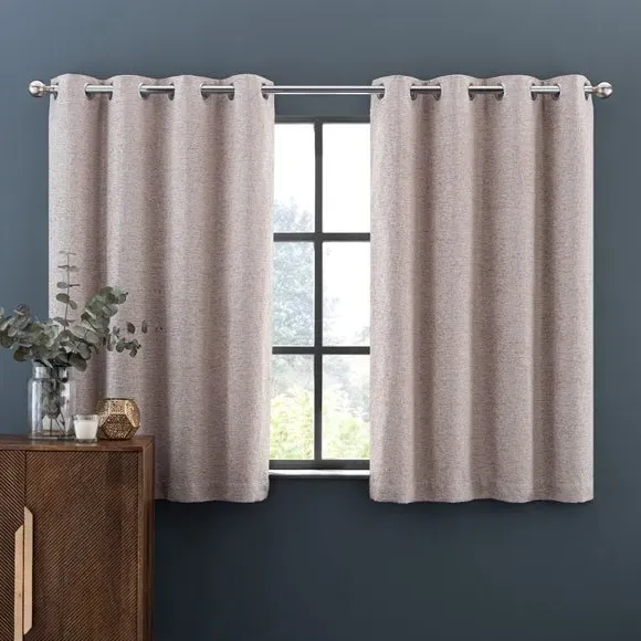 Eyelet Curtains with Lining - Mushroom, Chenille