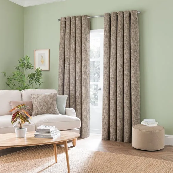 Eyelet Curtains with Lining - Natural, Chenille