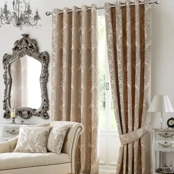 Eyelet Curtains with Lining - Natural, Jacquard
