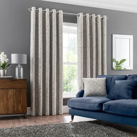 Eyelet Curtains with Lining - Natural, Slub Yarn