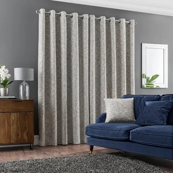 Eyelet Curtains with Lining - Natural, Slub Yarn