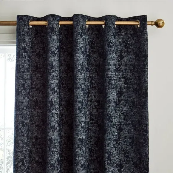 Eyelet Curtains with Lining - Navy, Chenille