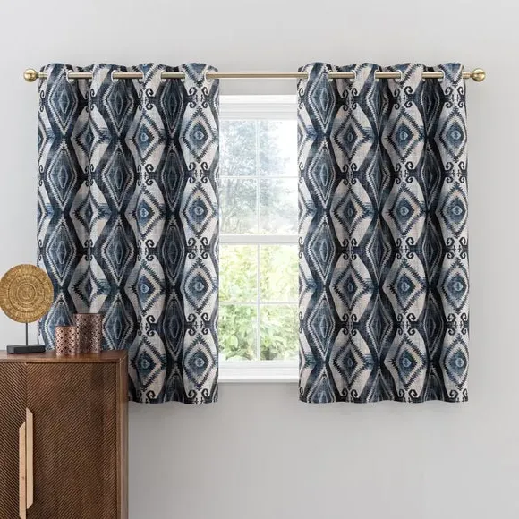 Eyelet Curtains with Lining - Navy, Polyester
