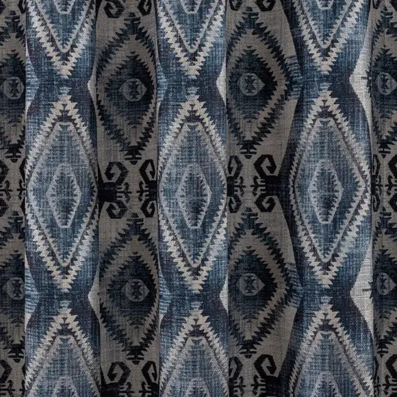 Eyelet Curtains with Lining - Navy, Polyester