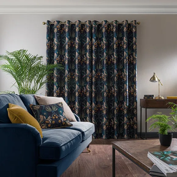 Eyelet Curtains with Lining - Navy, Polyester