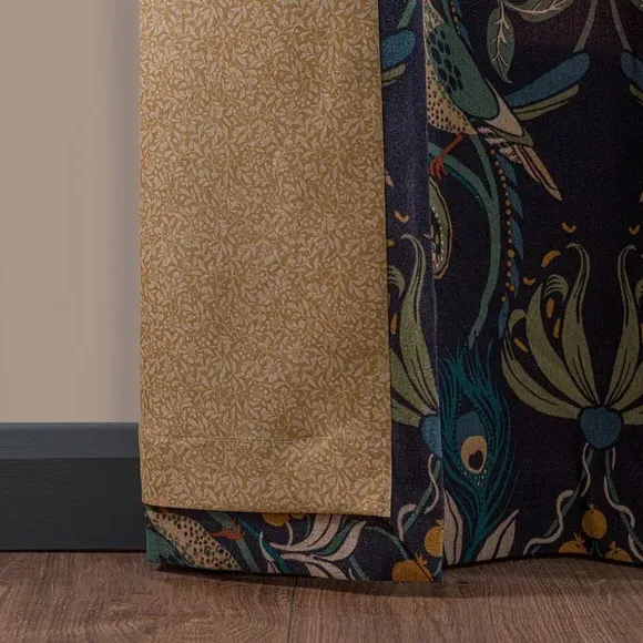 Eyelet Curtains with Lining - Navy, Polyester