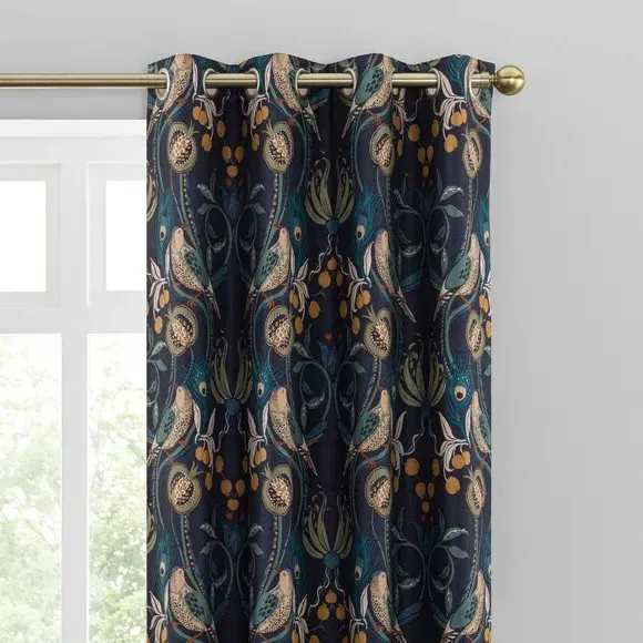 Eyelet Curtains with Lining - Navy, Polyester image