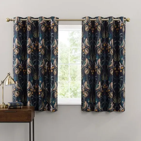 Eyelet Curtains with Lining - Navy, Polyester