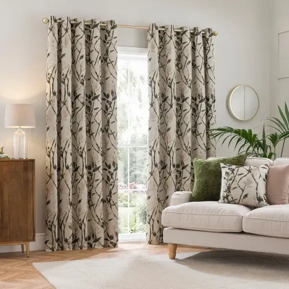 Eyelet Curtains with Lining - Olive, Jacquard