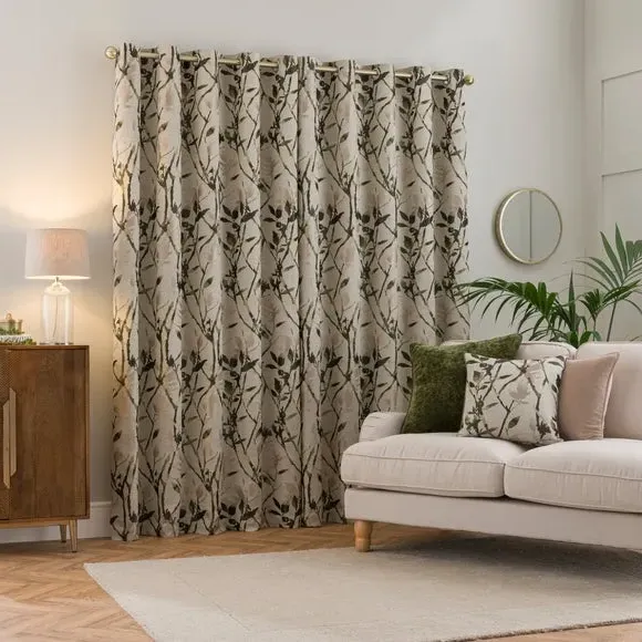 Eyelet Curtains with Lining - Olive, Jacquard